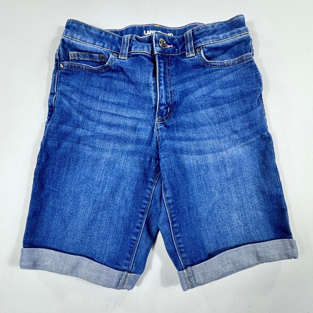 Lands End Girls 12 Blue Denim Cuffed Shorts‎